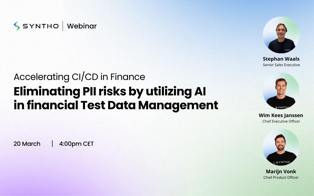 Webinar - Accelerating CI CD in Finance - Eliminating PII risks by utilizing AI in financial Test Data Management